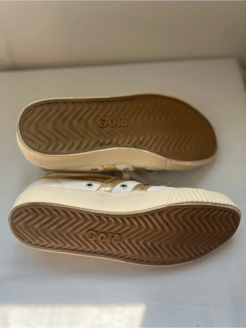 Gola Cream Canvas Sneakers with Gold Side Stripes